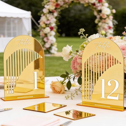أرقام طاولة الزفاف من Polegas Arch 1-20 مع حامل، أرقام طاولات للاستقبال - 5.5 بوصة × 7 بوصة لافتة قوس أكريليك أنيقة مع حامل، مثالية للقطعة المركزية، والاستقبال، والحفلات، والحدث in Kuwait