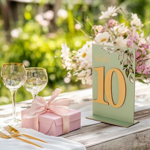 Wooden Wedding Table Numbers 1-10 with Base vintage Gold Number Table Signs with Stand Rustic Sage Green Table Centerpiece for Wedding Reception Bridal Shower Banquet and Event Decor in Kuwait