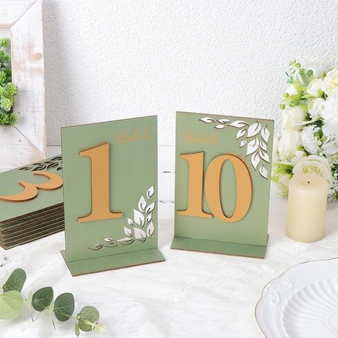 Wooden Wedding Table Numbers 1-10 with Base vintage Gold Number Table Signs with Stand Rustic Sage Green Table Centerpiece for Wedding Reception Bridal Shower Banquet and Event Decor in Kuwait