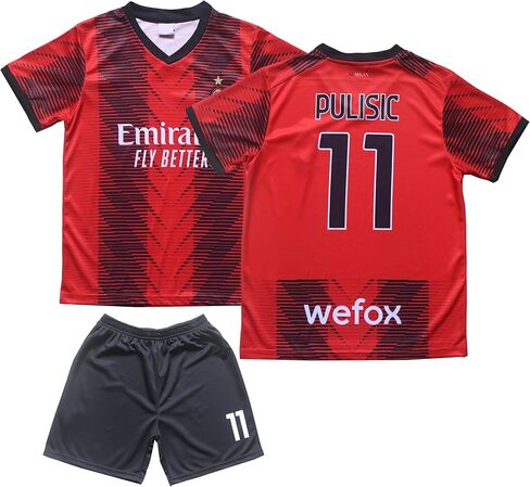 Milan Pulisic #11 Home Limited Edition Kids Soccer Jersey Kit with Shorts/Socks Set Youth Sizes (Red/Black, 30) in Saudi Arabia