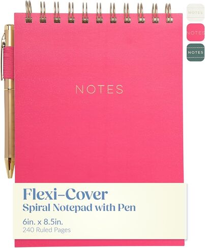 WORLD TRAVELER Eccolo Lined Top Spiral Notebook, Flexi-Cover Steno Pad with Pen Included (240 Perforated Pages), A5 Notepad Ideal for Note Taking in School, College or Work in Kuwait