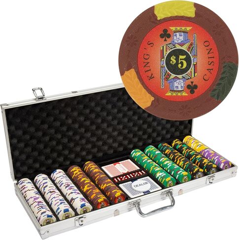 حافظة رقائق لعبة البوكر من King's Casino - مجموعة مركبة من الطين الثقيل بوزن 14 جرام - رقائق كازينو لتكساس هولدم، بلاك جاك - ملحقات ألعاب الرهان (1000 قيراط. أكريليك) in Kuwait
