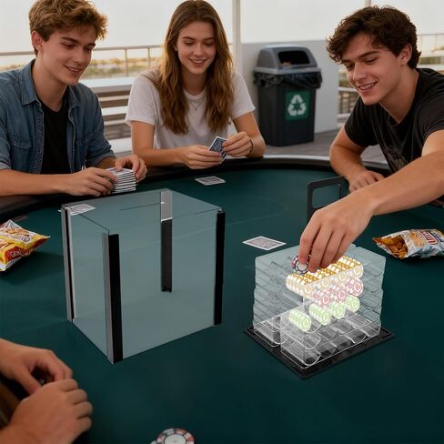 Acrylic Poker Chip Case - 1000 Chips Capacity, 10 Chip Racks/Trays, Casino Poker Chips Carrier (Clear) in Kuwait