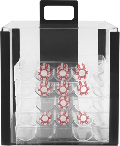 Acrylic Poker Chip Case - 1000 Chips Capacity, 10 Chip Racks/Trays, Casino Poker Chips Carrier (Clear) in Kuwait