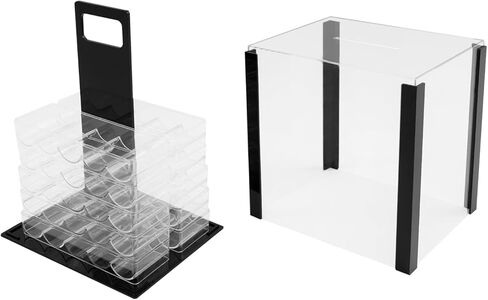 Acrylic Poker Chip Case - 1000 Chips Capacity, 10 Chip Racks/Trays, Casino Poker Chips Carrier (Clear) in Kuwait