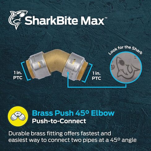 SharkBite Max 1 بوصة كوع 45 درجة، تركيب سباكة نحاسي يتم الضغط عليه للتوصيل، UR660A in Saudi Arabia