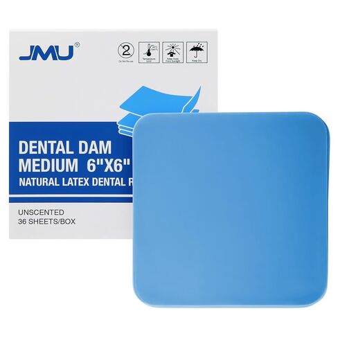 JMU Latex Dental Dam Rubber 6 x 6, Unscented Blue, Medium Powder-Free, Pack of 36 in Saudi Arabia