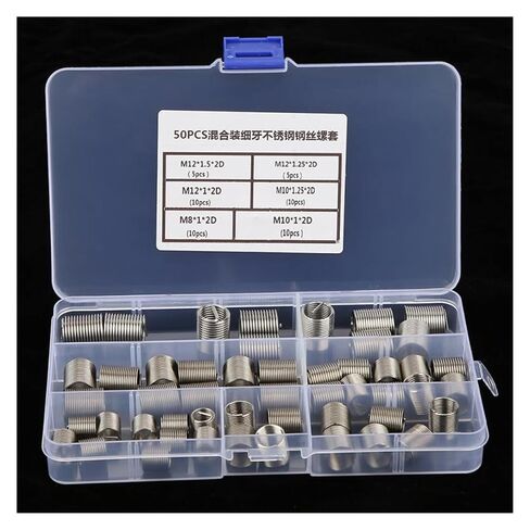50Pcs M8/M10/M12*2D Fine Threaded Insert Stainless Steel Coiled Wire Helical Screw Thread Insert Set Thread Repair Tool Fastener Nicely in Saudi Arabia