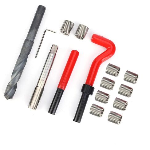 طقم إصلاح إدخال الخيط M14x1.5، من الفولاذ المقاوم للصدأ، مجموعة كاملة مع مثقاب حلزوني، صنبور، مفتاح ربط، 10 إدخالات، مقاومة للتآكل، السيارات والاستخدام المنزلي in Saudi Arabia
