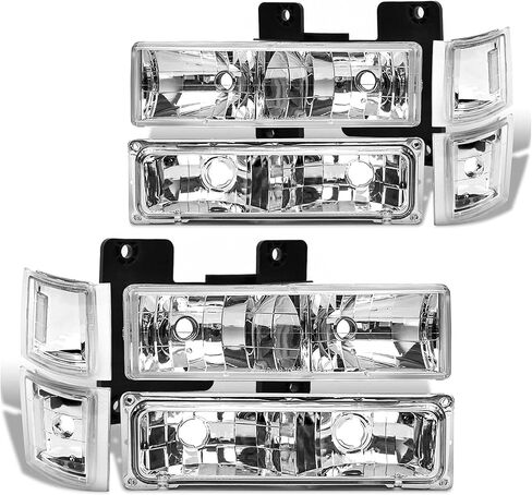 Headlights Assembly compatible with1994-1998 Chevy C/K Series C1500 C2500 C3500 K1500 K2500 K3500 Silverado Suburban Tahoe Halogen Head lights Headlamp, Chrome Housing Clear in Kuwait