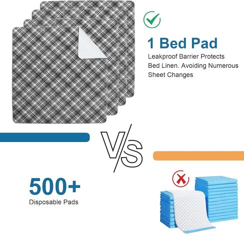 وسادات سرير مقاومة للماء وقابلة للغسل - مقاس 81.26 سم × 91.44 سم (4 عبوات)، وسادات داخلية ثقيلة الامتصاص وقابلة لإعادة الاستخدام للبالغين والأطفال وكبار السن والحيوانات الأليفة، وسادات للتبول اللاإرادي للأريكة والأريكة، منقوشة in Kuwait