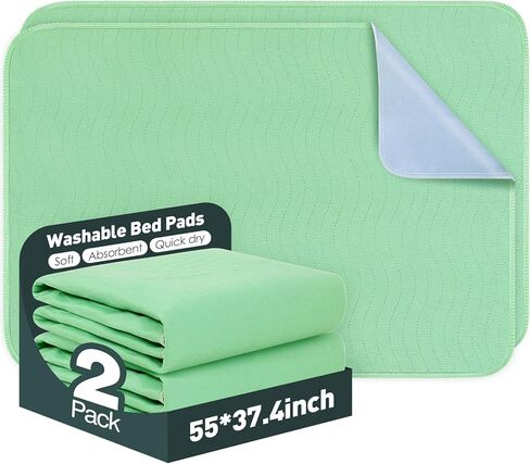 Bed Pads Washable Waterproof, 55" x 37" (2 Pack) Reusable Bed Underpads，Waterproof Mattress Protector Incontinence Bed Pads, Washable Pee Pads for Adult, Kid, Elderly, Dog and Pet in Kuwait