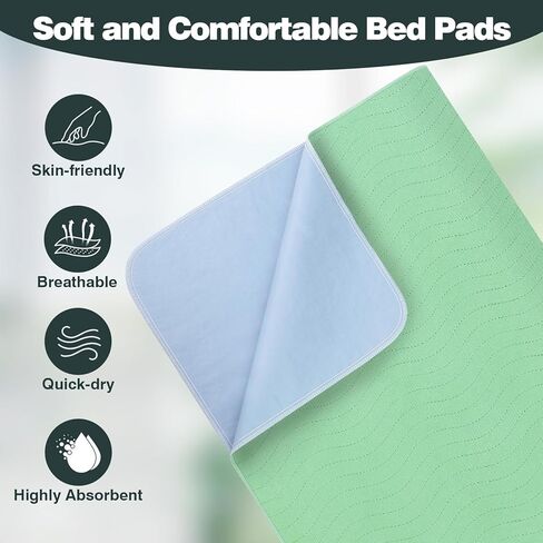 Bed Pads Washable Waterproof, 55" x 37" (2 Pack) Reusable Bed Underpads，Waterproof Mattress Protector Incontinence Bed Pads, Washable Pee Pads for Adult, Kid, Elderly, Dog and Pet in Kuwait