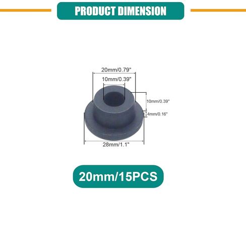 15PCS 20mm Black Silicone Rubber Plugs for Round Holes Soft Flexible T-Type Rubber Stopper Plug Assorted Sizes, Fit for 19.5-19.8mm Hole in Kuwait