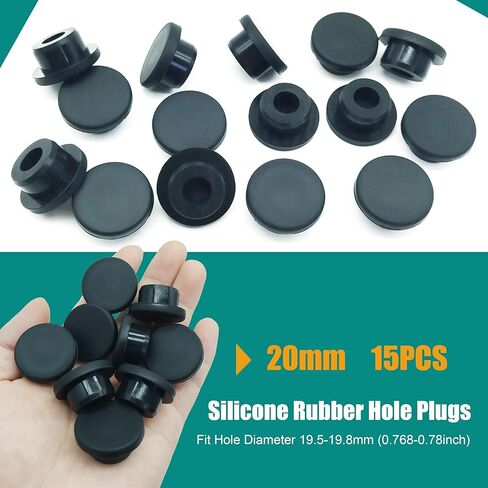 15PCS 20mm Black Silicone Rubber Plugs for Round Holes Soft Flexible T-Type Rubber Stopper Plug Assorted Sizes, Fit for 19.5-19.8mm Hole in Kuwait