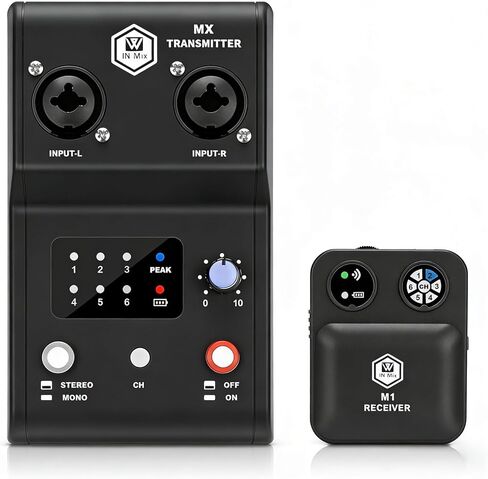 W IN-MIX Wireless in Ear Monitor System, 2.4ghz Stereo IEM System Transmitter and bodypack Receiver for Studio, Band Rehearsal, Live Performance, Channel Scan Mode in Kuwait