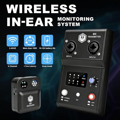 نظام مراقبة الأذن W IN-MIX اللاسلكي، جهاز إرسال نظام IEM ستيريو 2.4 جيجا هرتز وجهاز استقبال على الجسم للاستوديو، وبروفة الفرقة، والأداء المباشر، ووضع مسح القناة in Kuwait