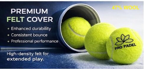 كرات Pro Padel - كرات احترافية بجودة البطولات، أنبوب واحد (3 كرات)، 47% صوف، مضغوطة لتحقيق أقصى قدر من المتانة، لجميع الملاعب. in Kuwait