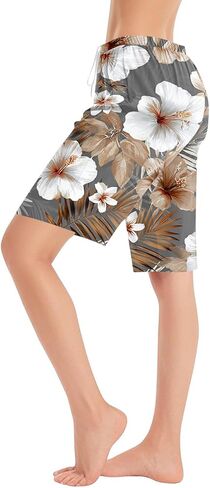 Women's Hawaiian Print Knee-Length Shorts Summer Elastic Waist Bermuda Shorts Dressy Casual Soft Loose Fit Pants in Saudi Arabia