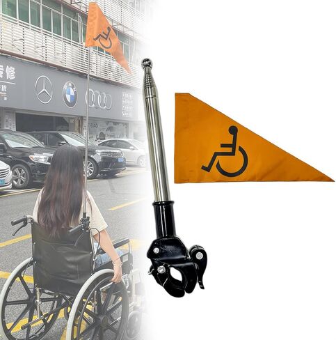 Handicap Flag for Wheelchair & Mobility Scooter, 4 Ft Folding High Visibility Orange Safety Flag with Mounting Pole, Visibility Accessory for Power Wheelchair, Scooter & Rollator in Saudi Arabia