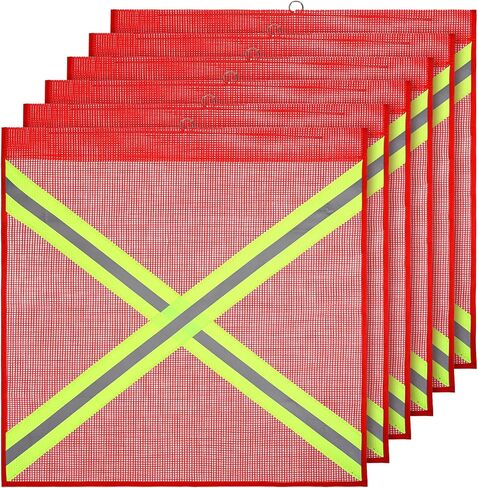 6 PCS Safety Flags for Truck with Wire Loops Red Mesh Safety Warning Flags 18x18 Inch with Wire Single Sided Cross-Reflective Strips for Truck Trailer Hauling in Saudi Arabia