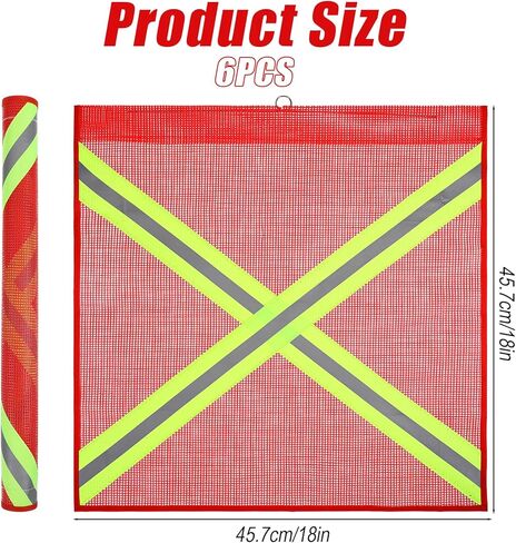 6 PCS Safety Flags for Truck with Wire Loops Red Mesh Safety Warning Flags 18x18 Inch with Wire Single Sided Cross-Reflective Strips for Truck Trailer Hauling in Saudi Arabia