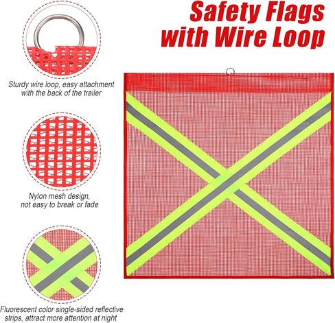 6 PCS Safety Flags for Truck with Wire Loops Red Mesh Safety Warning Flags 18x18 Inch with Wire Single Sided Cross-Reflective Strips for Truck Trailer Hauling in Saudi Arabia