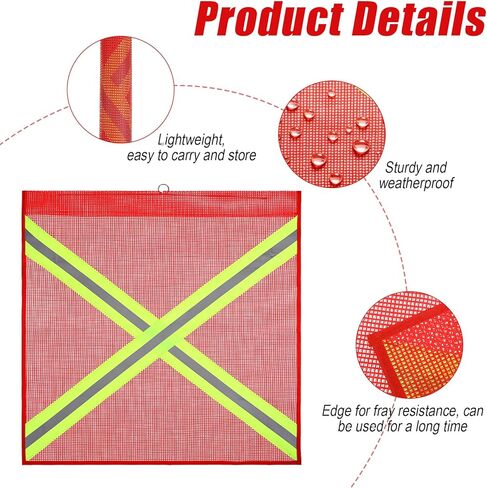 6 PCS Safety Flags for Truck with Wire Loops Red Mesh Safety Warning Flags 18x18 Inch with Wire Single Sided Cross-Reflective Strips for Truck Trailer Hauling in Saudi Arabia
