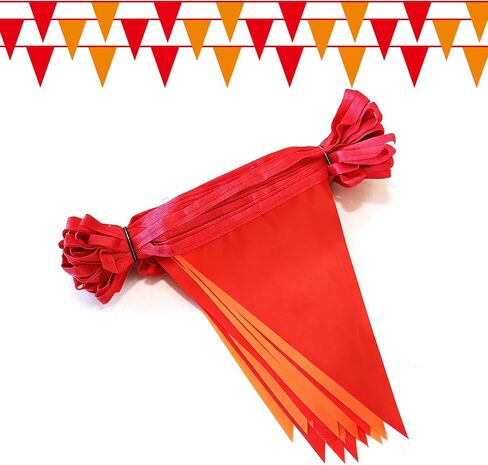 46PCS Red & Orange Heavy Duty Safety Triangle Flags, 114FT, 23.6In Spacing, 210D Poly, 3/8In Nylon Webbing, for Farm & Industrial Use in Saudi Arabia