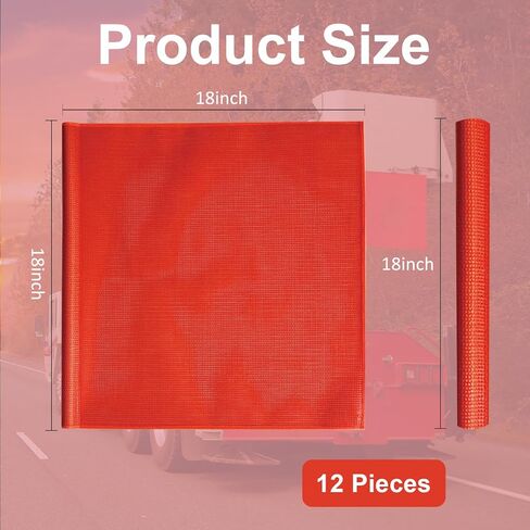 12 قطعة من أعلام السلامة البرتقالية الساطعة مقاس 45.72 سم × 45.72 سم، علم تحذير شبكي لعلم السلامة، لافتة تحذير للمقطورة، لافتة حمراء شبكية للشاحنات، والمقطورة، والقوارب، والحمولة كبيرة الحجم للشاحنات (بدون وتد) in Kuwait