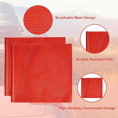 12 قطعة من أعلام السلامة البرتقالية الساطعة مقاس 45.72 سم × 45.72 سم، علم تحذير شبكي لعلم السلامة، لافتة تحذير للمقطورة، لافتة حمراء شبكية للشاحنات، والمقطورة، والقوارب، والحمولة كبيرة الحجم للشاحنات (بدون وتد) in Kuwait