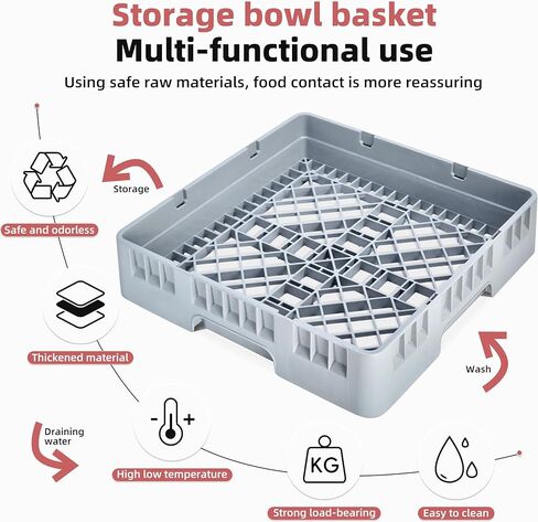 Clean Tek Professional 19.69 x 19.69 x 3.98 Inch Base 1 Count Heavy-Duty Gray Plastic Durable Dish Rack for Commercial Kitchens (Gray, Bowl Rack) in Saudi Arabia