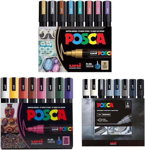 حزمة علامات posca ، 16 علامة طلاء متوسطة 5M - 8 نغمات أحادية + 8 نغمات ناعمة in Saudi Arabia