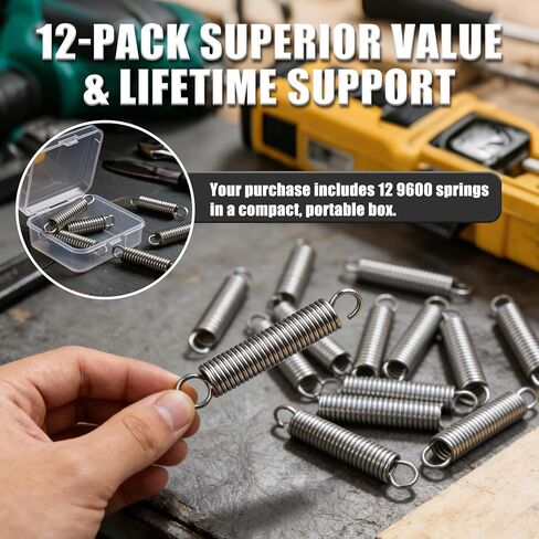9600 Extension Springs Stainless Steel, 1/4" x 1-1/2" Hook Ends, 12-Pack - Heavy Duty Single Loop Opening Mechanical Tension Springs for Gate Latch, Garage Door, Small Repairs in Kuwait