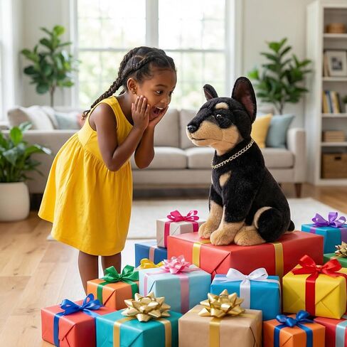 Realistic Doberman Dog Plush Toy - Simulation 12" Standing Doberman Noble Pet Dog Stuffed Animal Puppy Model Toy, Unique Plush Gift Collection for Kids Birthday, Home Decor in Kuwait