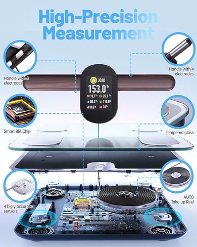 مقياس CLORIS الرقمي الذكي FSA&HSA مؤهل لقياس وزن الجسم ودهون مؤشر كتلة الجسم وكتلة العضلات 28 محلل صحة قياس تكوين الجسم 8 أقطاب كهربائية مع تطبيق بلوتوث، شاشة TFT LCD كاملة الألوان in Kuwait