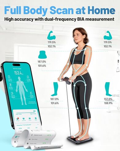 مقياس CLORIS الرقمي الذكي FSA&HSA مؤهل لقياس وزن الجسم ودهون مؤشر كتلة الجسم وكتلة العضلات 28 محلل صحة قياس تكوين الجسم 8 أقطاب كهربائية مع تطبيق بلوتوث، شاشة TFT LCD كاملة الألوان in Kuwait