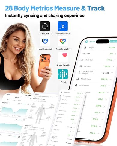 مقياس CLORIS الرقمي الذكي FSA&HSA مؤهل لقياس وزن الجسم ودهون مؤشر كتلة الجسم وكتلة العضلات 28 محلل صحة قياس تكوين الجسم 8 أقطاب كهربائية مع تطبيق بلوتوث، شاشة TFT LCD كاملة الألوان in Kuwait