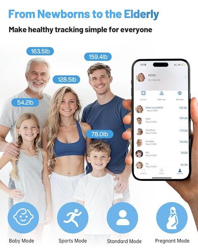 مقياس CLORIS الرقمي الذكي FSA&HSA مؤهل لقياس وزن الجسم ودهون مؤشر كتلة الجسم وكتلة العضلات 28 محلل صحة قياس تكوين الجسم 8 أقطاب كهربائية مع تطبيق بلوتوث، شاشة TFT LCD كاملة الألوان in Kuwait