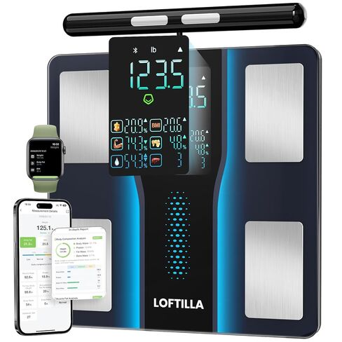 مقياس LOFTILLA الذكي لوزن الجسم، ميزان حمام بلوتوث 8 أقطاب مع مؤشر كتلة الجسم وكتلة العضلات الدهنية، أكثر من 50 قياسًا لتكوين الجسم بالكامل، موازين عالية الدقة مع شاشة LED كبيرة مقاس 5.4 بوصة in Saudi Arabia
