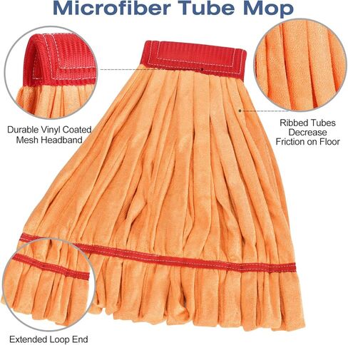 Matthew Cleaning Microfiber Tube Mop(Meduim,Orange,3Pack) Heavy Duty Mop Head Replacement,Excellent Absorbency,Premium launderability,Reusable,Loop end for Home,Commercial and Industrial Use in Saudi Arabia