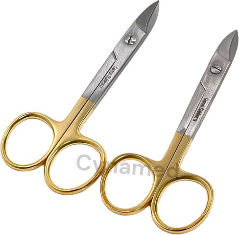 Crown and Collar Wire Cutting Dental Scissors 4.25" Length, Curved Smooth Blades, Gold Rings Handle - Premium German Stainless Steel Dental Instruments (Pack of 2) in Saudi Arabia