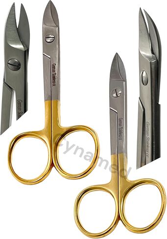 Crown and Collar Wire Cutting Dental Scissors 4.25" Length, Curved Smooth Blades, Gold Rings Handle - Premium German Stainless Steel Dental Instruments (Pack of 2) in Saudi Arabia