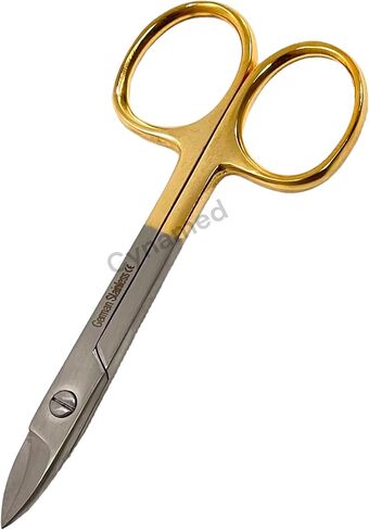 مقص تاج وياقة الأسنان مقاس 4.25 بوصة، مستقيم، مع حلقات أصابع ذهبية - أدوات طب الأسنان الألمانية المصنوعة من الفولاذ المقاوم للصدأ (قطعة واحدة) in Kuwait