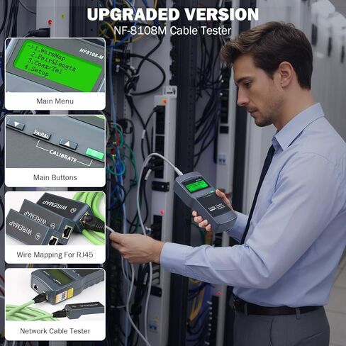 Network Cable Tester - VXSCAN Cable Wire Fault Finder for RJ45 Cat5, Cat6, 5e, 6e Measure Length, Locate The Breakage Point, Check Wiring Error with 8 Far-end Passive Test Jacks in Kuwait