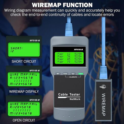 Network Cable Tester - VXSCAN Cable Wire Fault Finder for RJ45 Cat5, Cat6, 5e, 6e Measure Length, Locate The Breakage Point, Check Wiring Error with 8 Far-end Passive Test Jacks in Kuwait