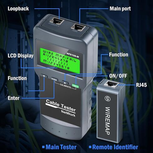 Network Cable Tester - VXSCAN Cable Wire Fault Finder for RJ45 Cat5, Cat6, 5e, 6e Measure Length, Locate The Breakage Point, Check Wiring Error with 8 Far-end Passive Test Jacks in Kuwait