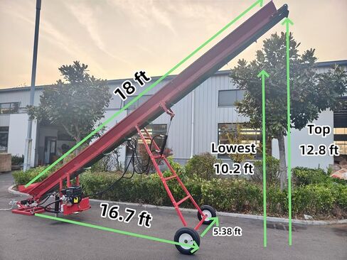 ناقل الحطب الغازي 7HP، مصعد خشبي هيدروليكي قابل للتعديل بارتفاع 18 قدمًا مع حزام PVC مضاد للانزلاق مقاس 9.25 بوصة، بداية سحب يدوية، وصلة جر مقطورة وإطارات - ناقل سجل محمول للمزرعة والمنزل والاستخدام التجاري in Saudi Arabia