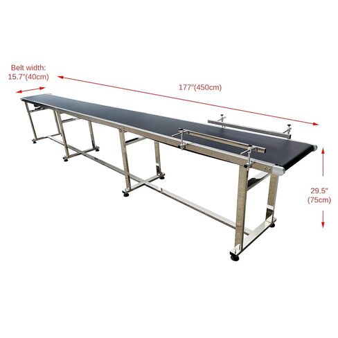 177inch(4.5m) Belt Conveyor - 15.7inch Width, 110V 370W Motor, 4-18m/min Adjustable Speed, Black PVC Belt, Stainless Steel Frame for Production Lines in Kuwait