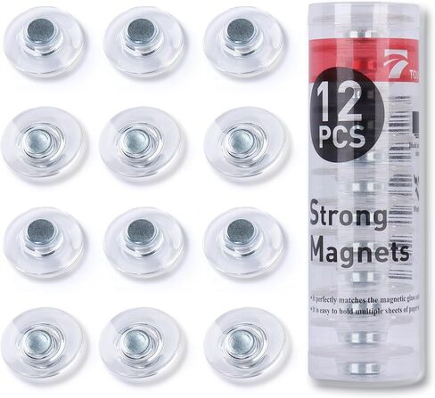 TOWON Rare Earth Magnets Large, Strong Magnets for Glass Whiteboard and Dry Erase Board, 12 Pieces Round Clear in Kuwait